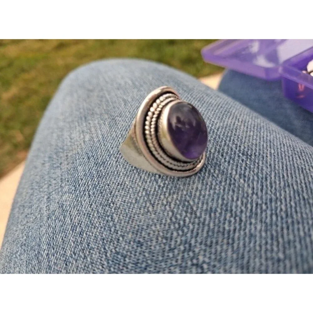 Boho Victorian Gothic Whimsigoth Fairy Dark Academia Steampunk Amethyst Ring